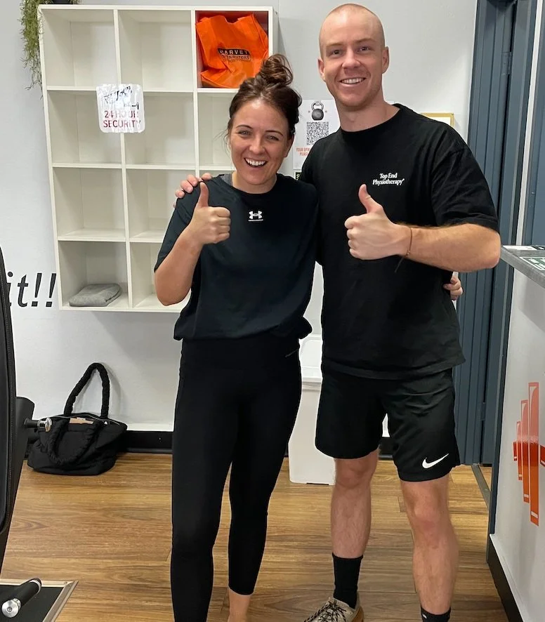 Client with Sam after rehab progress